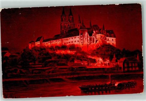 Meißen 1911 Beleuchtung der Köngl.Albrechtsburg Raddampfer bei Nacht sign. C.Wisttmann