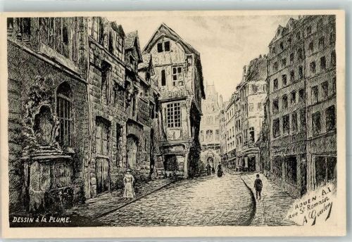 Rouen Rue St. Romain Dessin a la Plume A. Goulory