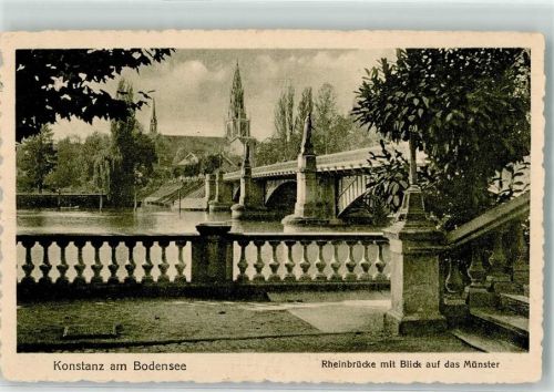 Konstanz 1923 Rheinbrücke mit Konstanzer Münster