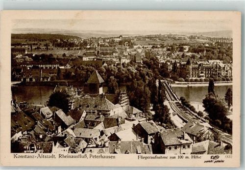Konstanz Fliegeraufnahme Altstadt Rheinausfluß Peterhausen