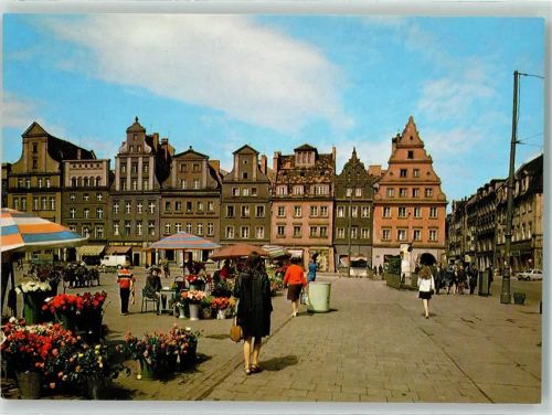 Breslau Wroclaw - Solny Platz Marktszene Litfaßsäule Oldtimer