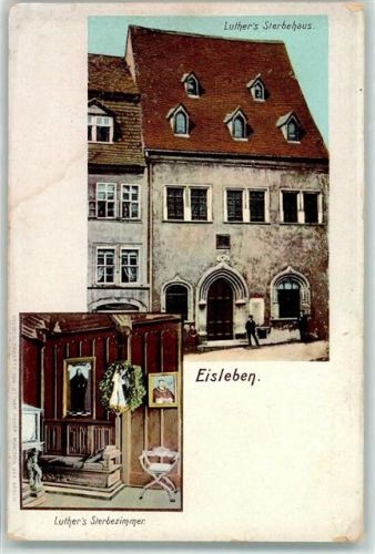 Lutherstadt Eisleben Luther´s Sterbehaus Sterbezimmer Bett Kranz Wandbild Stuhl