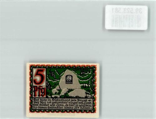 Osnabrück 1921 Gutschein über 5 Pfennig Stadthauptkasse Osnabrück Byra-Denkmal