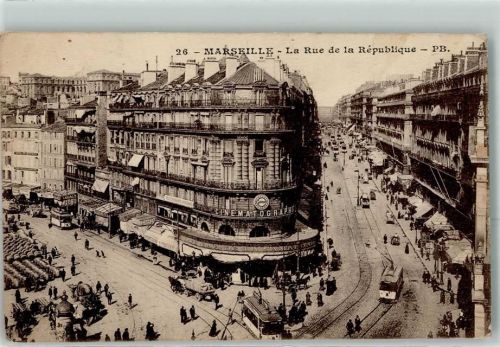 Marseille 1916 la Rue de la Republique Straßenbahn Cinematograph Litfaßsäule