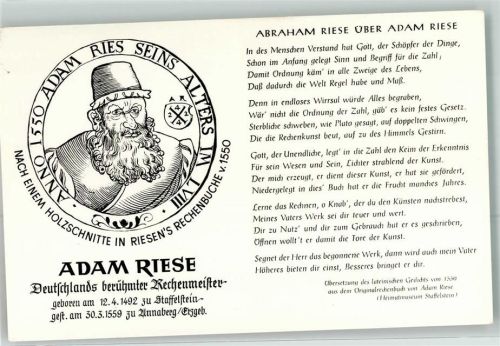 Staffelstein Adam Riese Rechenmeister Gedicht Rechenbuch