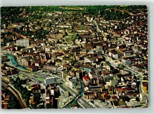Wuppertal Fliegeraufnahme Innenstadt mit Schwebebahn und Wupper