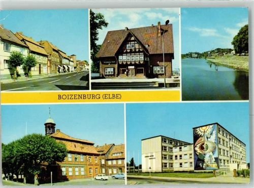 Boizenburg Clara-Zetkin-Straße Konsum-Hotel Boizenburg-Stadt Hafen mit VEB Elbe-Werften Rathaus Hermann-Matern-Oberschule