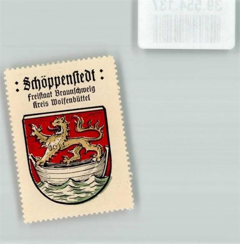 Schöppenstedt Vignette Freistaat Braunschweig Kreis Wolfenbüttel Wappen Löwe Boot Meer Rot Gold