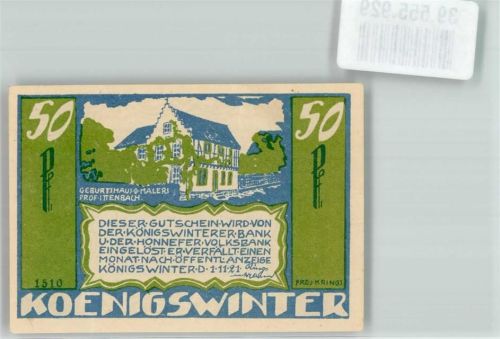 Königswinter 1921 50 Pf. Nr. 1510 Geburtshaus d. Malers Prof. Ittenbach