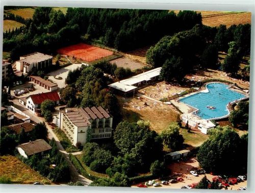 66450 W6652 Bexbach Werbe AK Fliegeraufnahme vom Hotel Hochwiesmühle Schwimmbad und Tennis