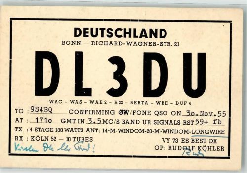 Bonn 1955 Funk QSL-Karte