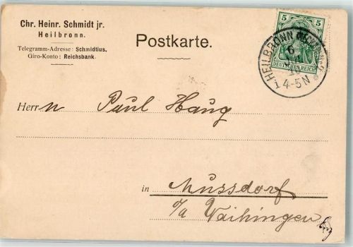 Heilbronn 1910 Chr. Heinrich Schmidt jr. Firmenschreiben Quittung