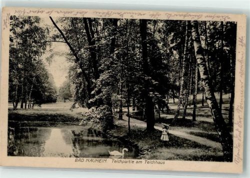 61231 W6350 Bad Nauheim 1916 - Kleines Mädchen mit Schwan am Teich Feldpost Lazarett Astoria