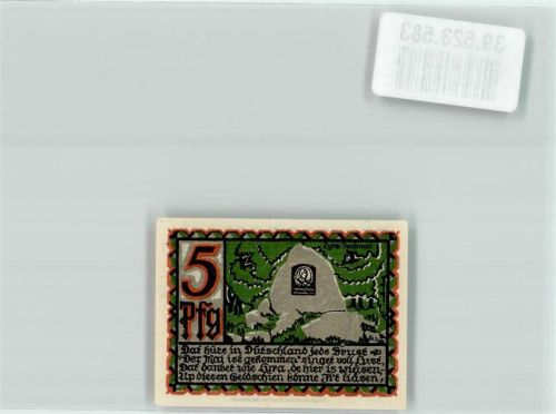 Osnabrück 1921 Gutschein über 5 Pfennig Stadthauptkasse Osnabrück Byra-Denkmal