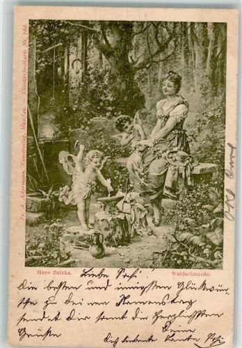 Waldschmiede Verlag A. Ackermann No. 766 Amor hämmert seinen Pfeil vor den Augen einer jungen Frau