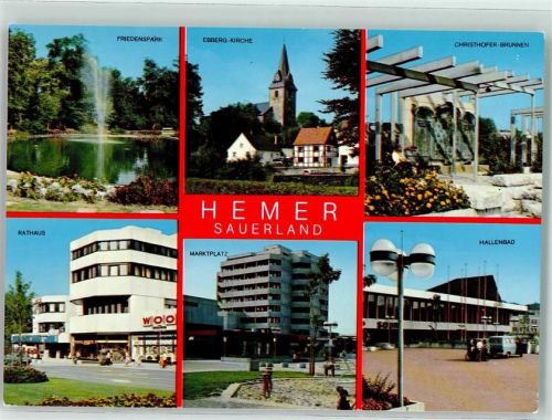 Hemer Rathaus Ebberg-Kirche Marktplatz Friedenspark Christopher-Brunnen Hallenbad