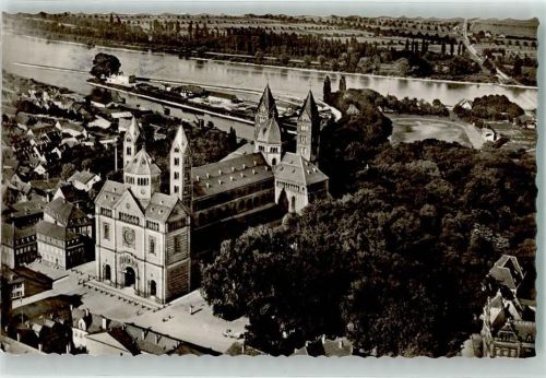 Speyer Bahnpost Karlsruhe Zug 3859 2.11.57 Fliegeraufnahme Kaiserdom