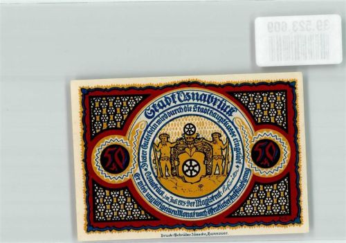 Osnabrück 1921 Gutschein über 50 Pfennig Stadthauptkasse Osnabrück Marienkirche