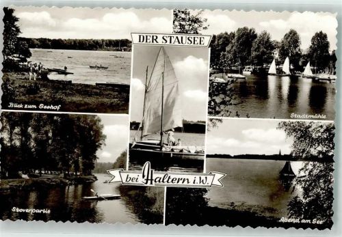 Haltern Blick zum Seehof Stadtmühle Segelboot