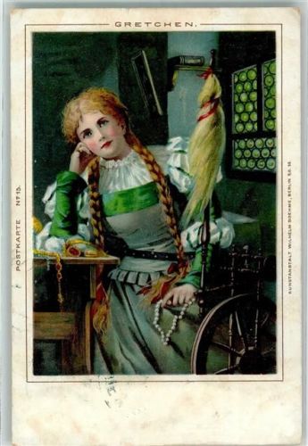 1899 Gretchen Spinnrad Postkarte Nr. 15.