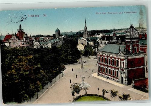 Freiberg 1912 Blick über Postplatz u. Hornstraße Litfaßsäule