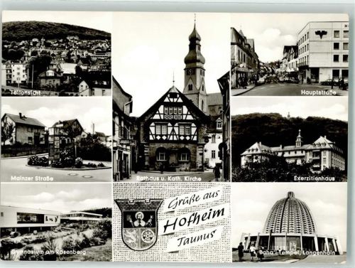 Hofheim Rathaus Kath. Kirche Exerzitienhaus Hotel am Rosenberg Hauptstraße Bahai-Tempel Gymnasium Mainzer Straße