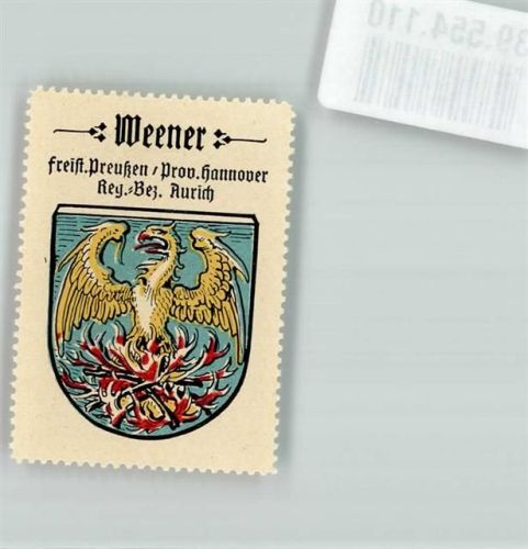 Weener Vignette Freistaat Preußen Provinz Hannover Aurich Wappen Adler Gold Blau Rot