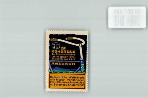 Ansbach 1912 27. Kongress der Allgemeinen Radfahrer Union D.T.G.