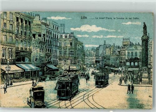 Lille Straßenbahn Denkmal Grand Place Cafe