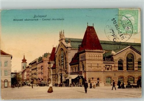Budapest 1910 Straßenbahn Zentrale Markthalle