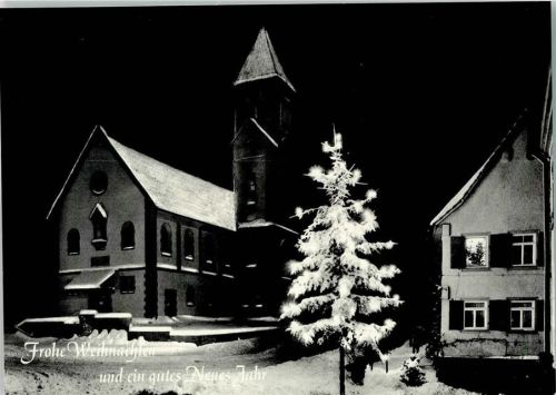 Hagelloch Ev. Kirche Nachts im Schnee Weihnachts- und Neujahrsgrüße
