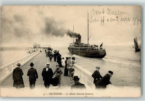 Ostende 1914 Hafen Mole Dampfschiff