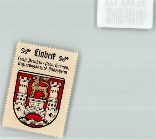 Einbeck Vignette Freistaat Preußen Regierungsbezirk Hildesheim Löwe Turm Wappen Rot Gold