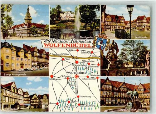 Wolfenbüttel Schloss Stadtgarten Stadtmarkt Lange Herzogstraße Herzog August Denkmal Krambuden Wappen Alte Residenz und Lessingstadt