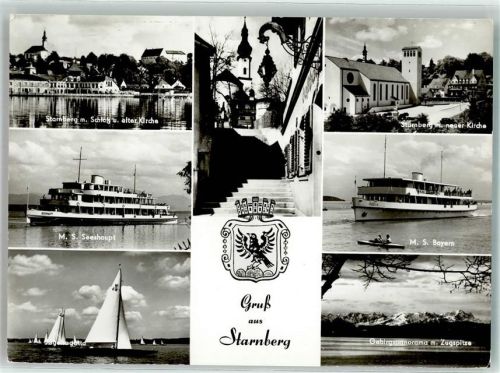 Starnberg M.S.Seeshaupt M.S.Bayern Segelboote Kanu Schloss Kirche Wappen