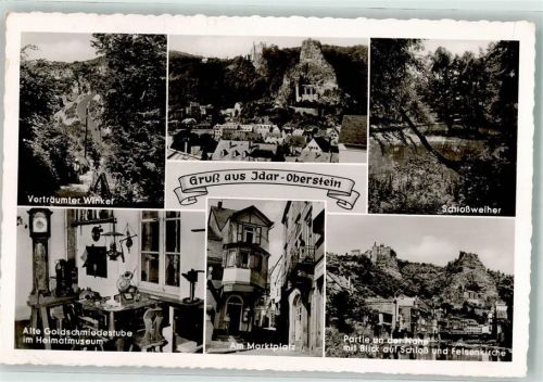 Idar-Oberstein 1958 Goldschmiedestube Schloss Felsenkirche Marktplatz