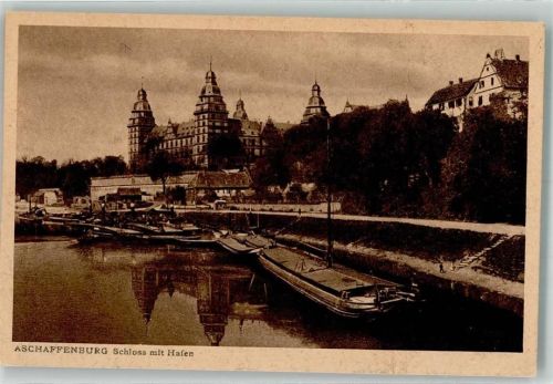 Aschaffenburg 1925 Schloss Johannisburg mit Hafen