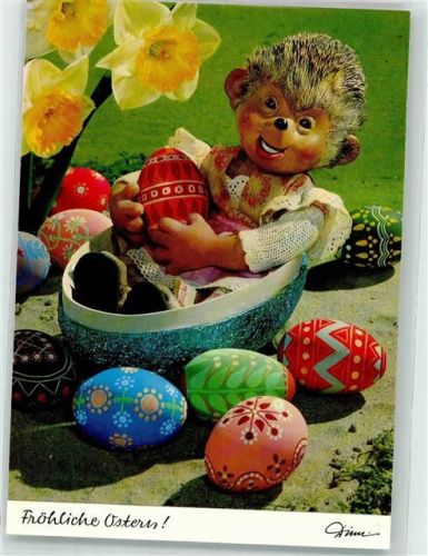 Fröhliche Ostern Igelmädchen sitzt im halben Osterei Diehl-Film 358