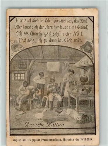 Warschau 1916 Feldpost WK I Nr. 191 Russische Kultur Gedicht Läuse Ort lt. Verlag
