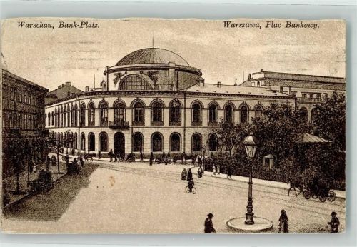 Warschau Warszawa 1917 Gebrauchsspuren Bank-Platz Künstlerkarte