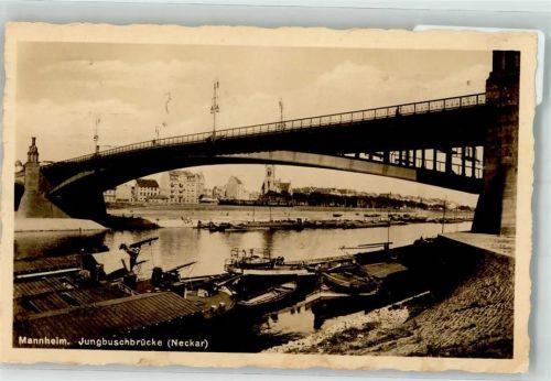 Mannheim 1926 Schüttgutfrachter unter der Jungbuschbrücke Maschinenstempel