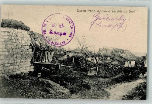 zerstörtes Dorf Feldpost Garde Regiment WK I 1916