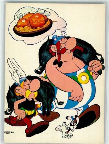 sign. Uderzu Asterix und Obelix nach erfolgreicher Wildschweinjagd
