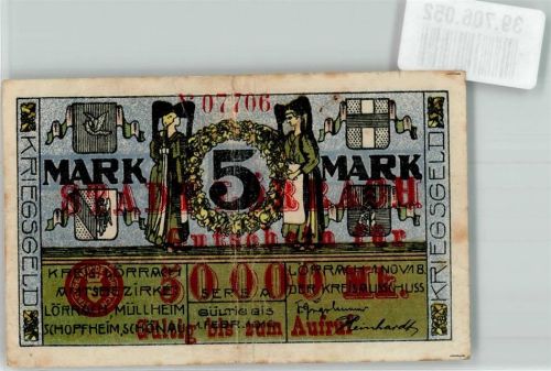 Lörrach 1919 5 Mark Kriegsgeld Nr. 07706 Notgeld