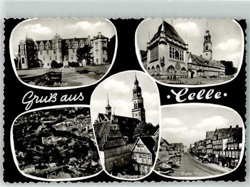 Celle Schloss Bomann-Museum und Stadtkirche Großer Plan Fliegeraufnahme des Schlosses