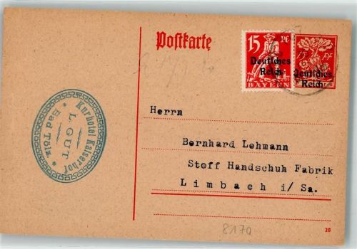 Bad Tölz 1920 Geschäftspost Kurhotel Kaiserhof Postkarte