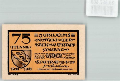 Ansbach 1921 75 Pfennig Nr. 57069 Bernadotte 1805