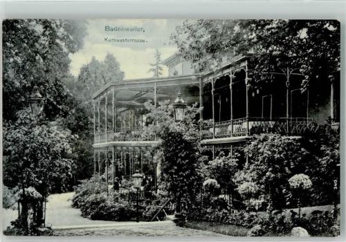 Badenweiler 1907 Kurhausterrasse Laterne Pflanzen