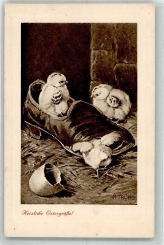 1918 Verlag Stroefer TSN Serie 1247 Küken spielen mit dem Schuh Ostern