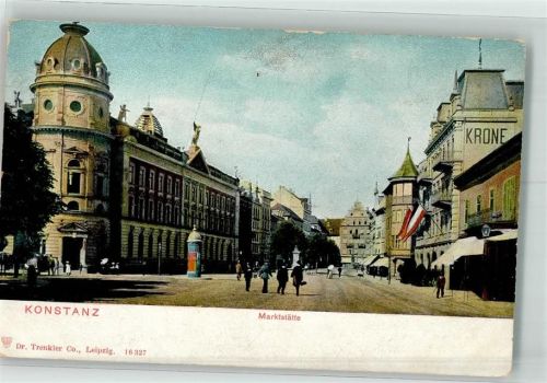Konstanz Marktstätte mit Hotel Krone und Litfaßsäule Verlag Dr. Trenkler Co. 16327